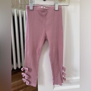Kids Ribbed Pink Leggings with Bow Detail